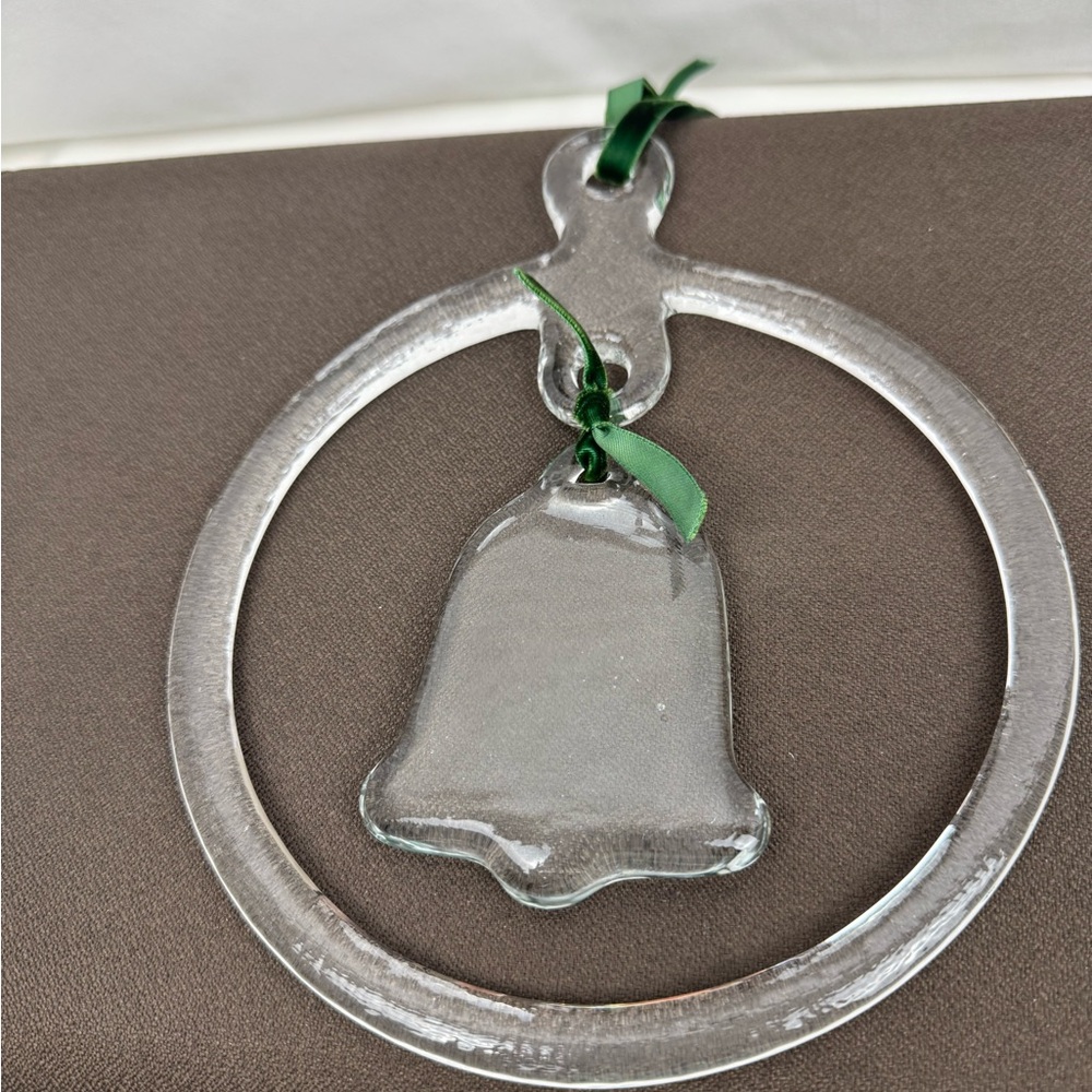 Elegant Kosta Boda Glass Bell  with Green Ribbon